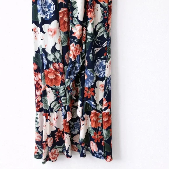 Floral Flounce Sleeve Boho Chic Maxi Faux Wrap Dress Cottagecore Coastal Small - Picture 5 of 11